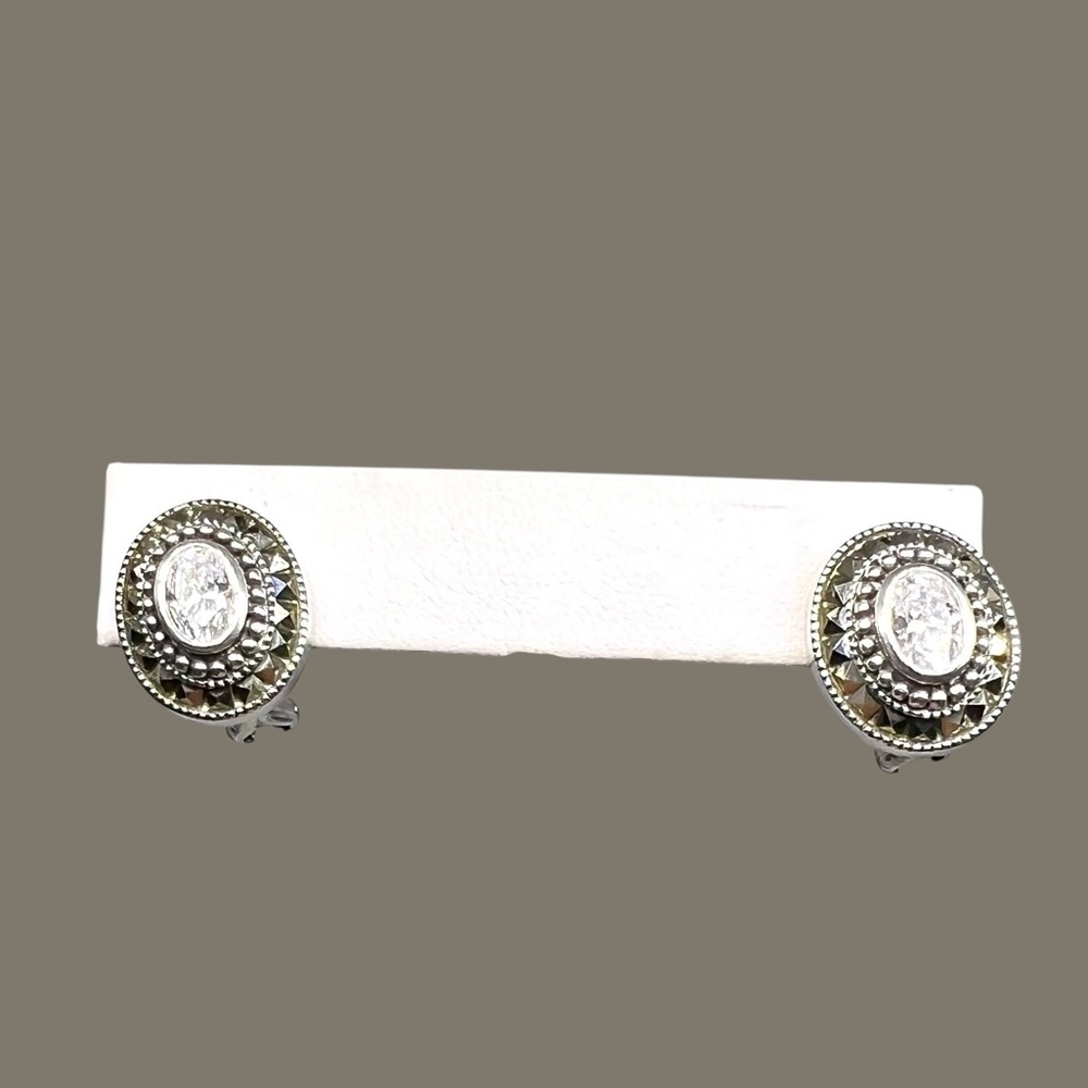 Judith Jack Earrings Clear Crystal & Marcasites, Sterling Lever Back Closure - Picture 5 of 9